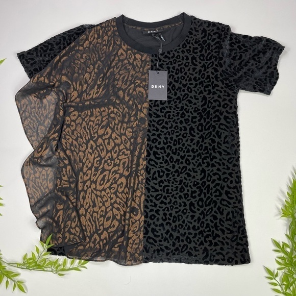 DKNY Top Blouse Size S Mixed-Print Two-Tone NWT - Picture 1 of 11